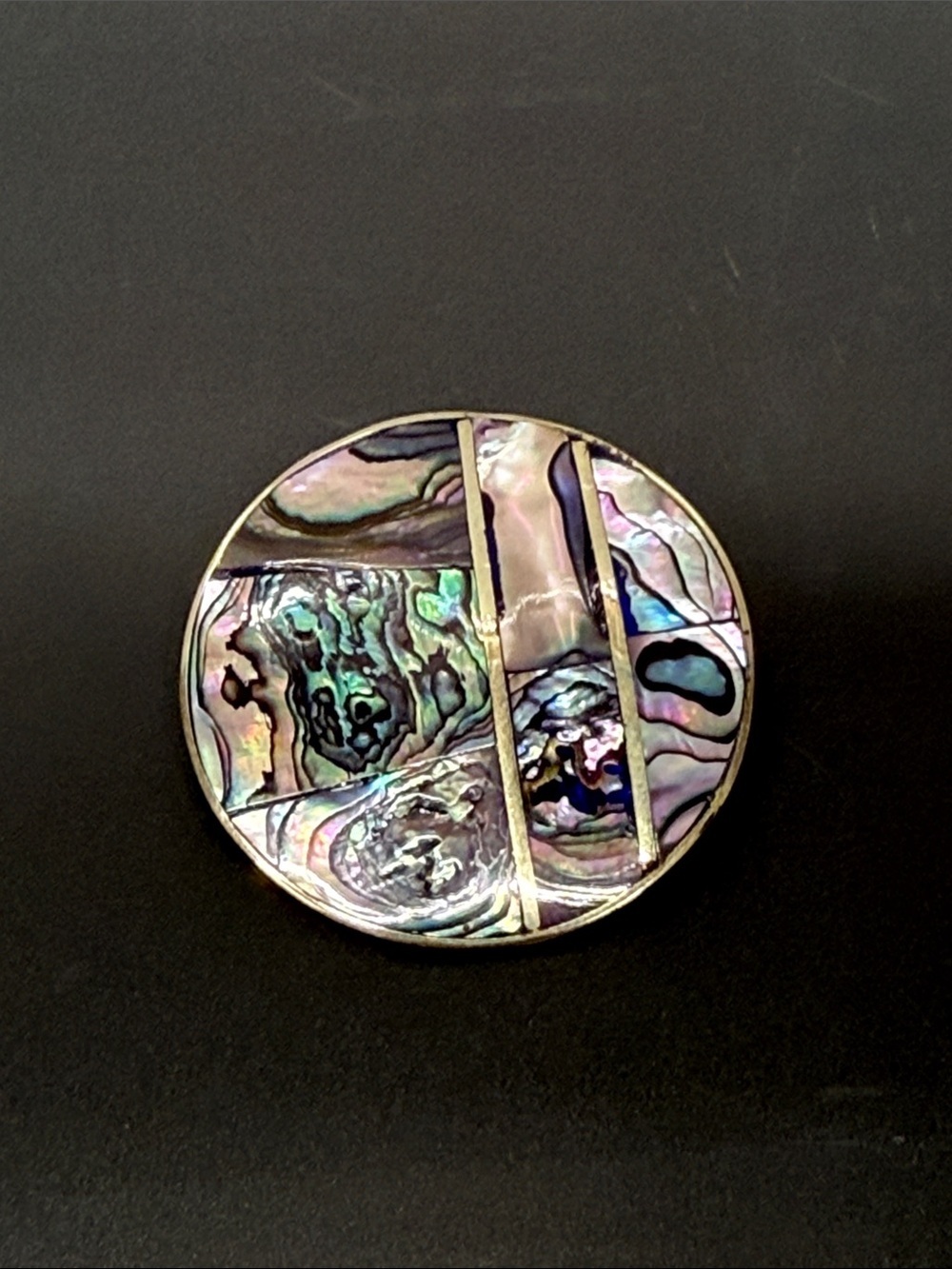 Round Abalone Shell Inlay Brooch — Iridescent Multi-Color - Picture 1 of 2